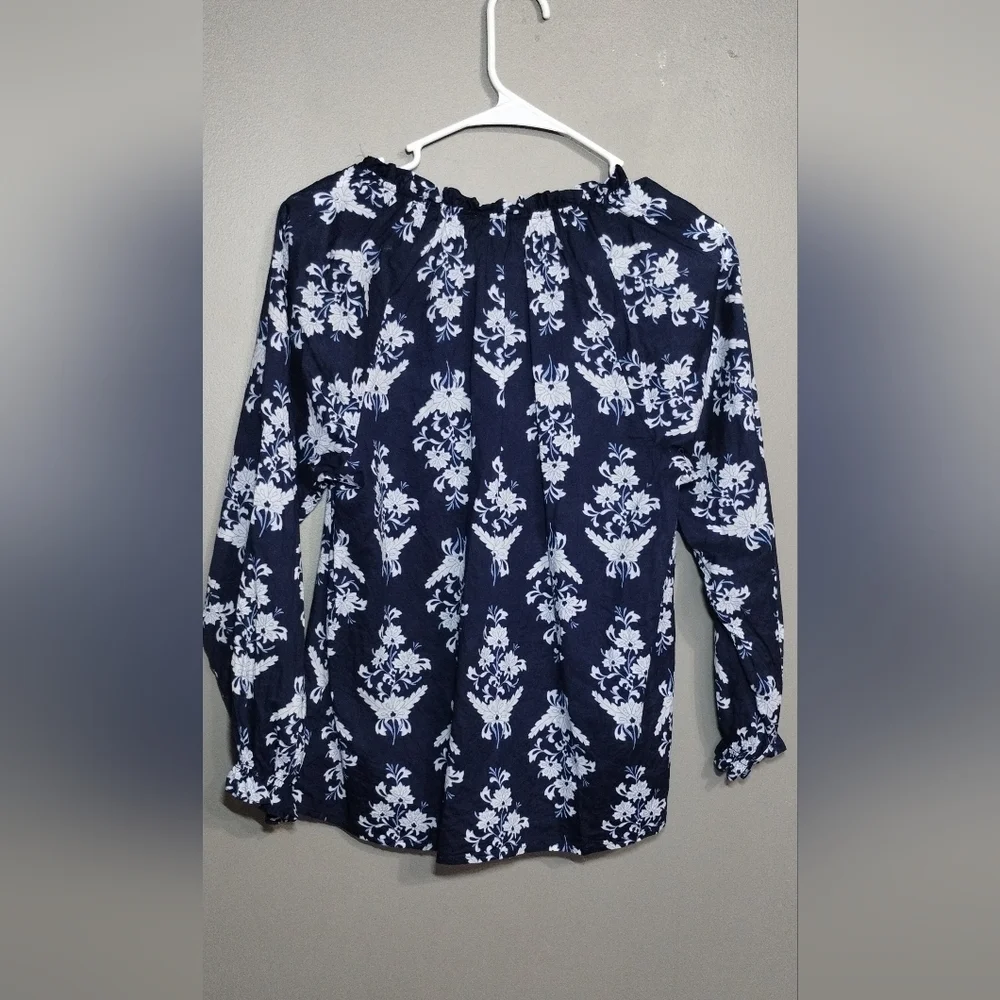 J.Crew Floral Navy Blue Women's Top Size (S)
